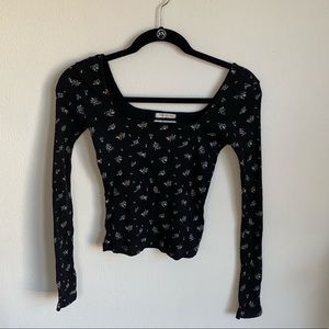 Ribbed Floral square neck long sleeve top